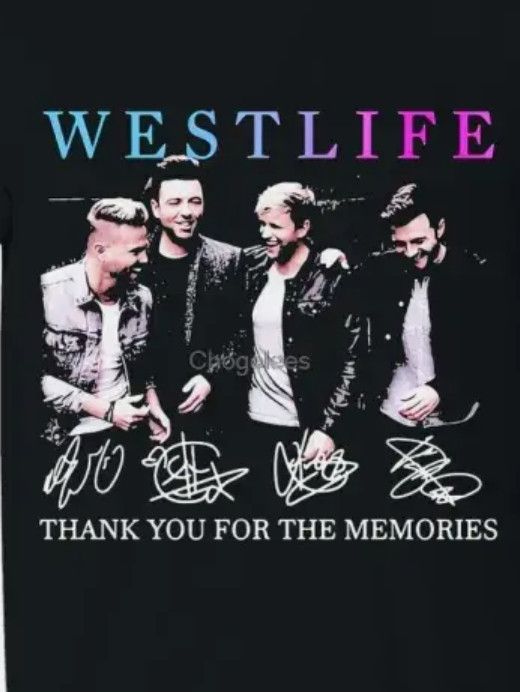 Унисекс рубашка Хлопок Оверсайз Большой размер Westlife Подписи участников Хлопок Полный размер Унисекс Черная рубашка