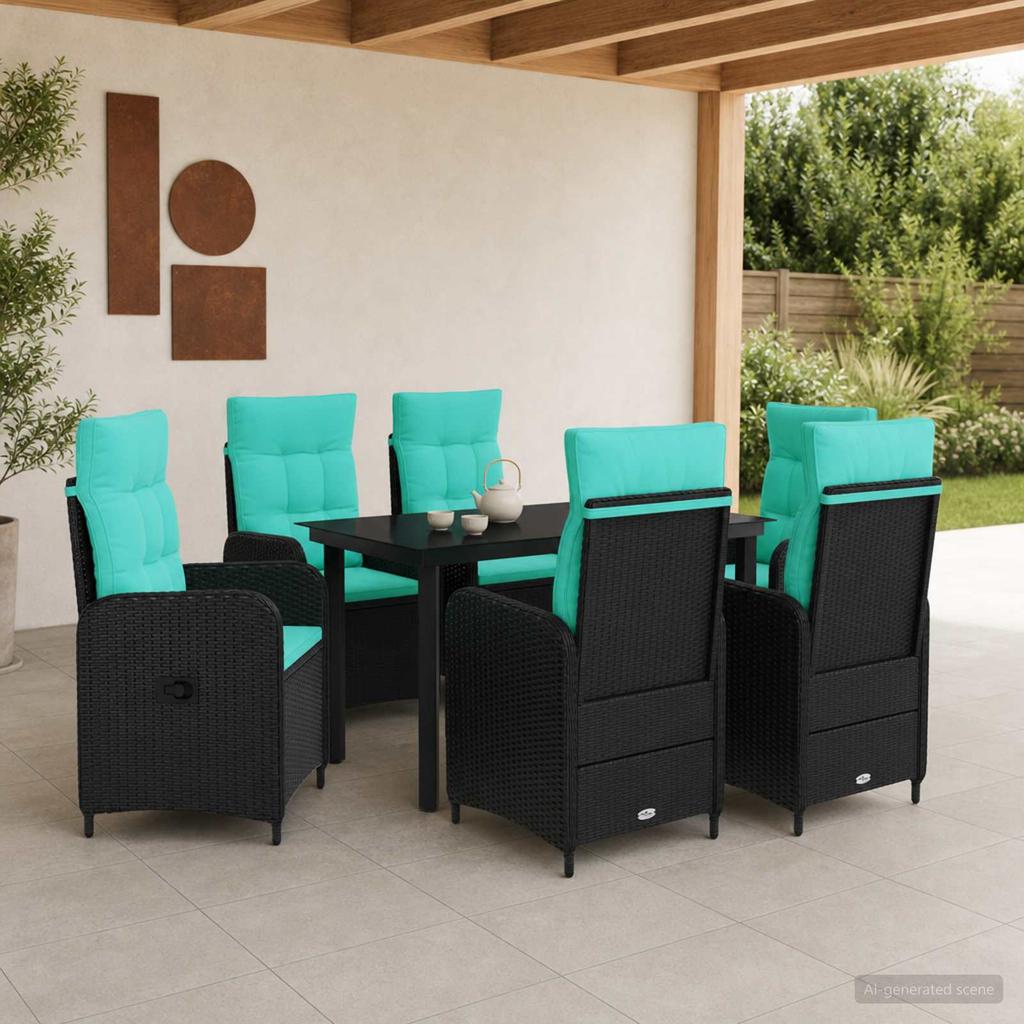 Sofa Table Set 7 pcs PE Rattan and Powder Coated Steel