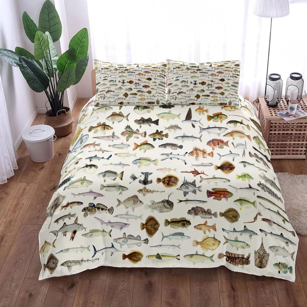 Underwater Fishes Duvet Cover Set King Queen Double Full Twin Single Size Duvet Cover Pillow Case Bed Linen Set