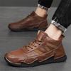 Men's High-top Leather Shoes Lace Up Casual Sneakers Plus Size 39-46