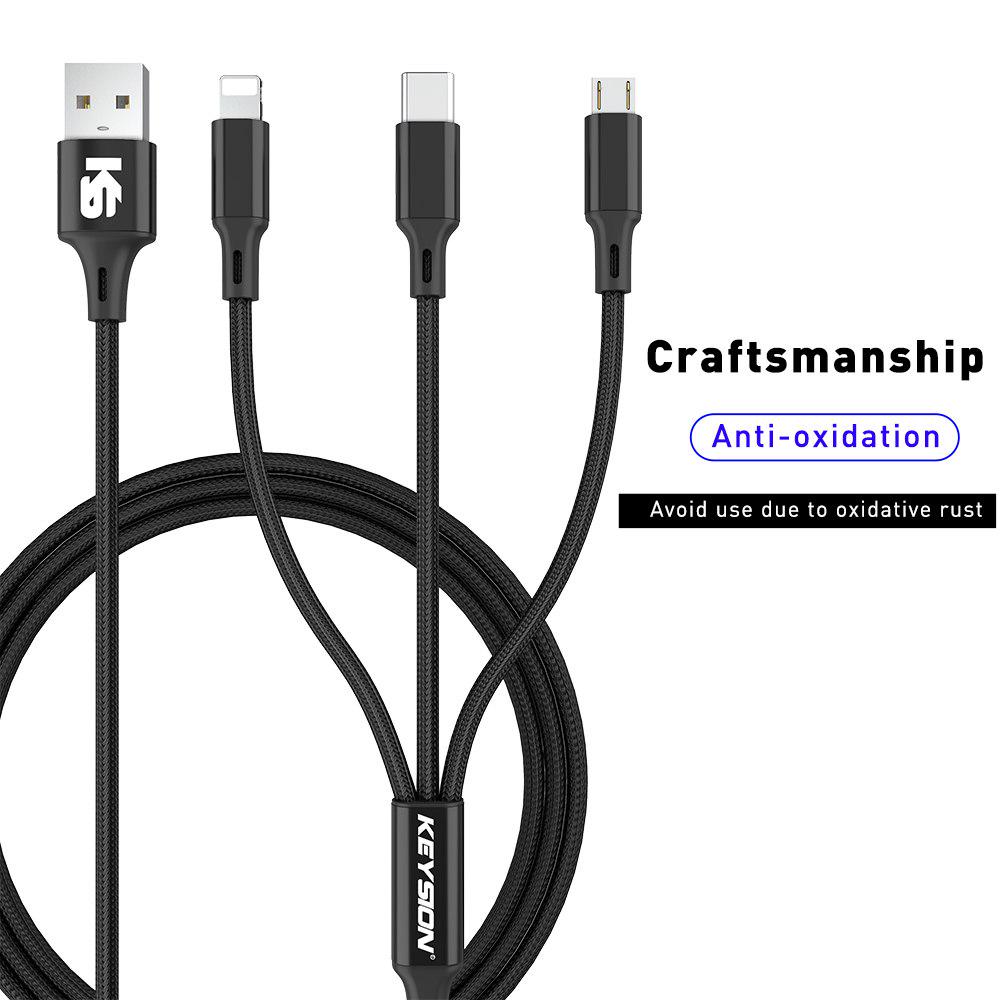KEYSION 3 In 1 USB Cable for Mobile Phone Micro USB Type C Charger Cable for iPhone Fast Charging