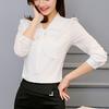 Лето Осень Женская розовая белая шифоновая блузка модная корейский стиль галстук-бабочка воротник женская рубашка офисная повседневная с длинным рукавом базовый топ