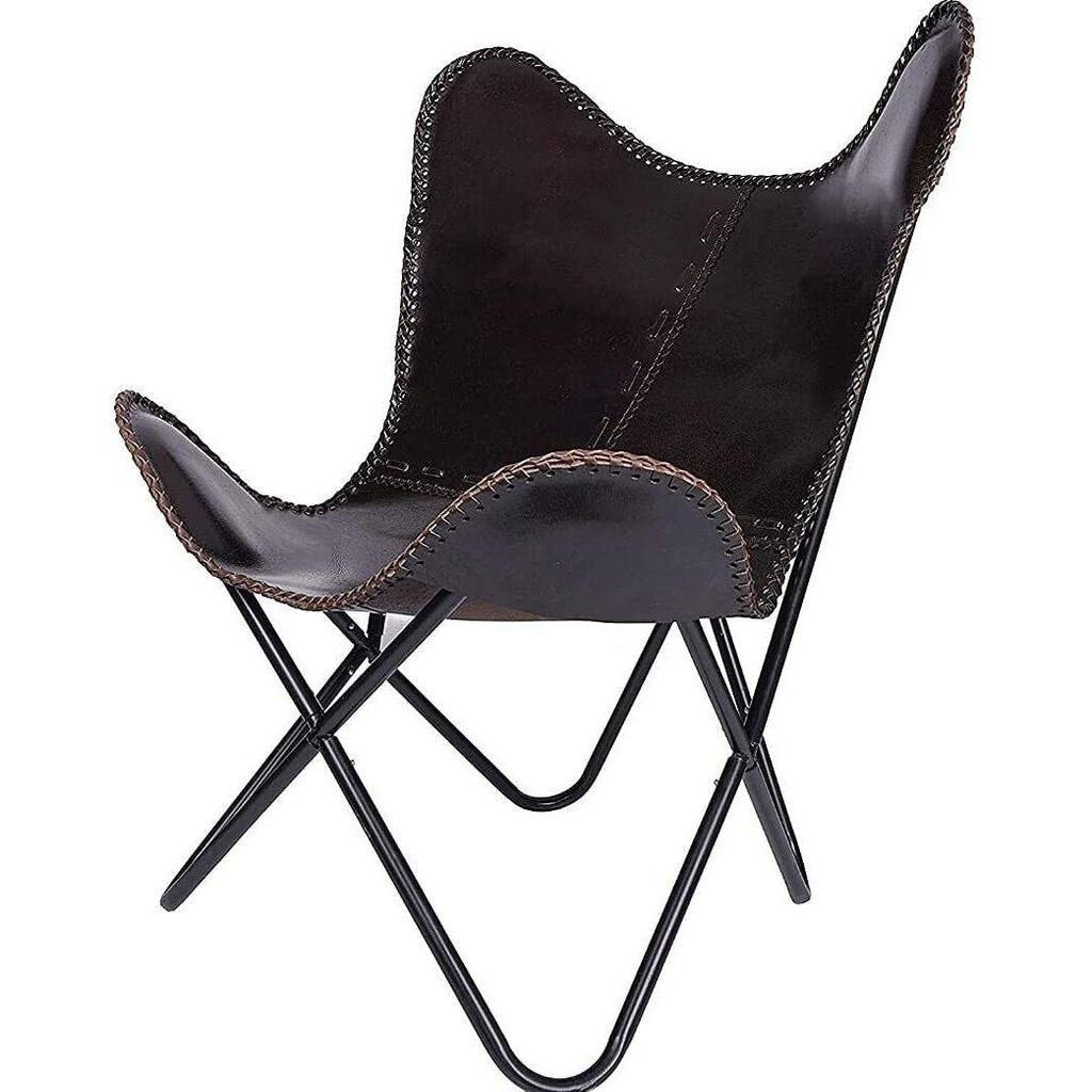 Vintage Lounge Accent Chair Classic Buffalo Leather Butterfly Chair Retro BKF