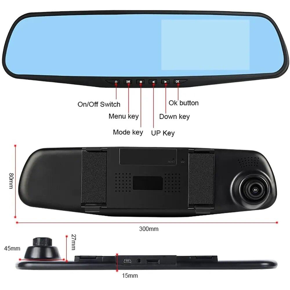 Rearview Mirror Driving Recorder, Dual Lens 4.19 Inch Car Monitoring, 1080P Front and Rear Dual Recording Recorder