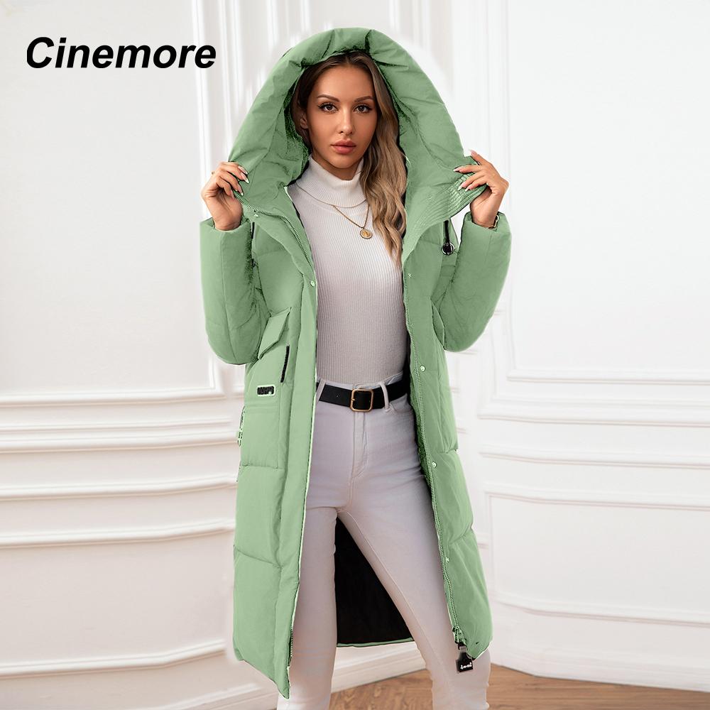 Cinemore Женская куртка, зима 2024, теплые длинные парки, верхняя одежда с капюшоном, женская одежда, модный пуховик, женское пальто 06