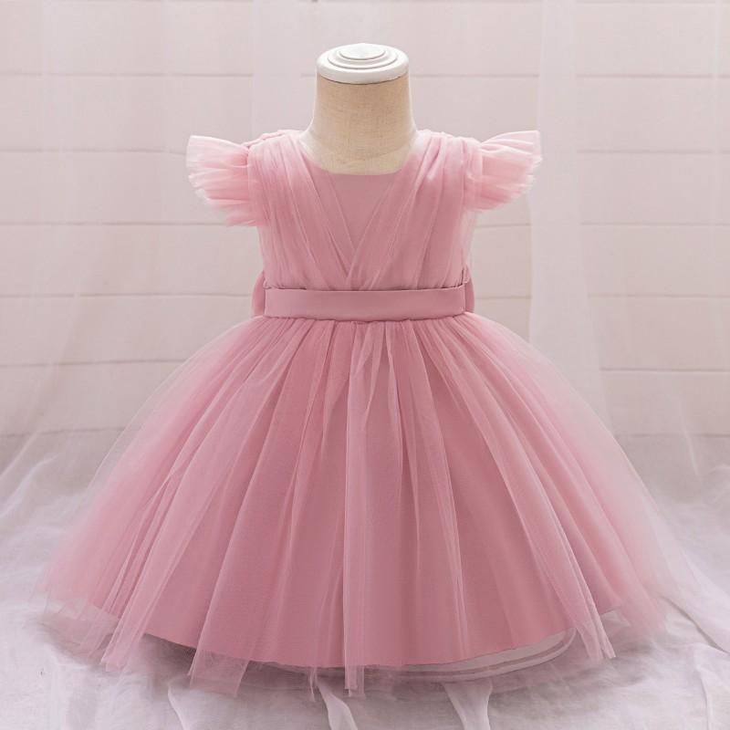 Girls Party Dress Toddler Girl Princess Ruffle Sleeve Tulle Bow Decor Birthday Wedding Performance
