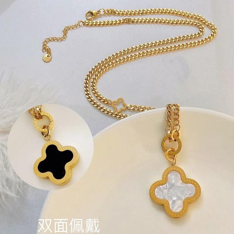Titanium Four Steel Jmxd Stunning Leaf Clover Pendant Sweater Chain Necklace High End Elegant Womens Fashion Jewelry Lucky Charm Gift Idea