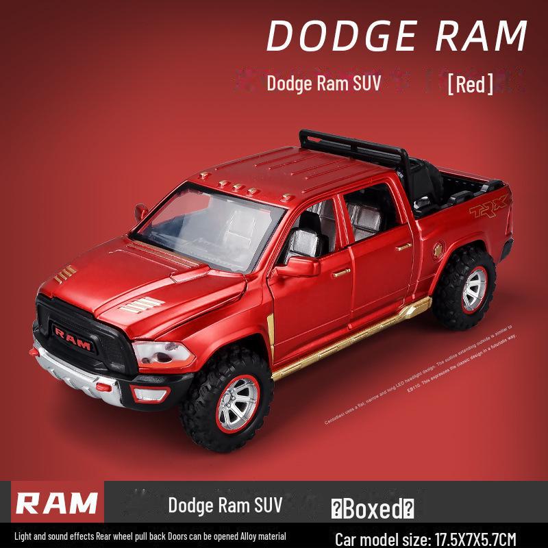 1:32 Модель пикапа Dodge Ram TRX — игрушечный автомобиль из сплава со звуком, светом и открывающейся назад дверью для детей