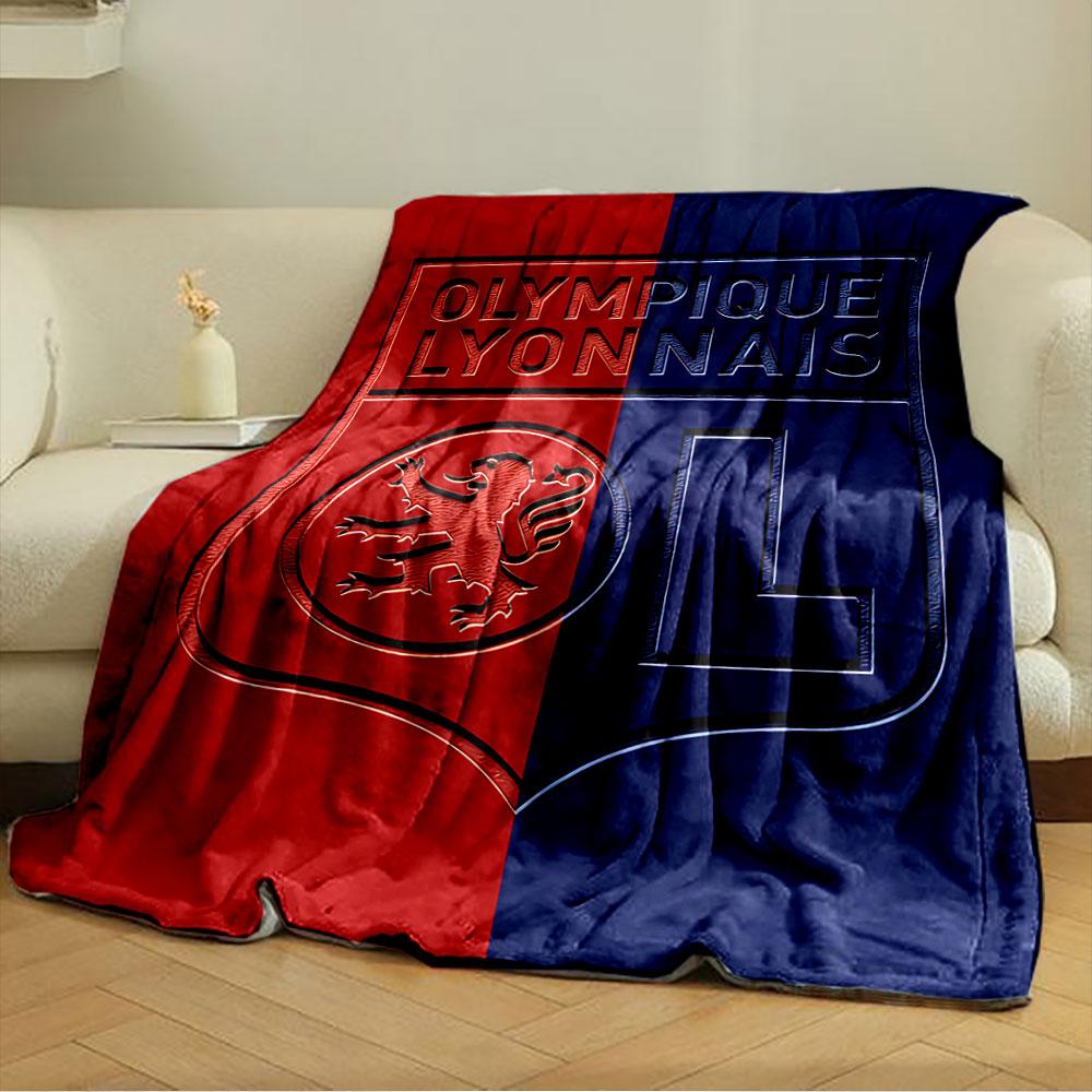 Red and Blue Olympique Lyonnais for all seasons blanket lunch break throw gift