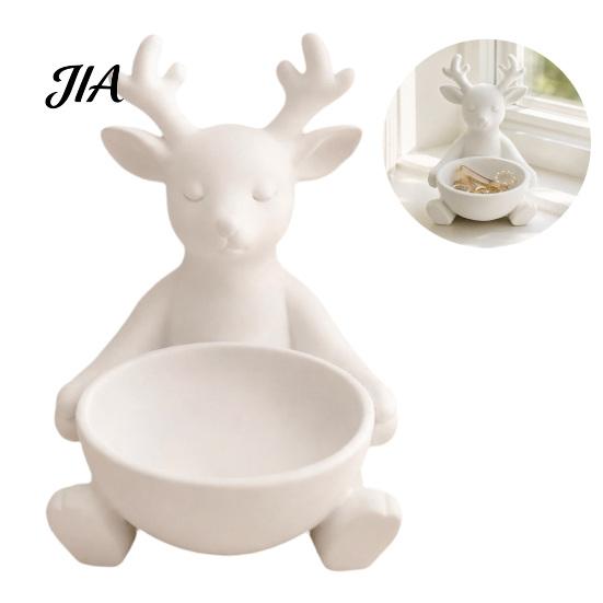 Small Accessory Organizer 3D Printed Reindeer Jewelry Tray, Unpainted White DIY Ring Dish Unique Birthday Present for Earrings Keys, Cute Christmas