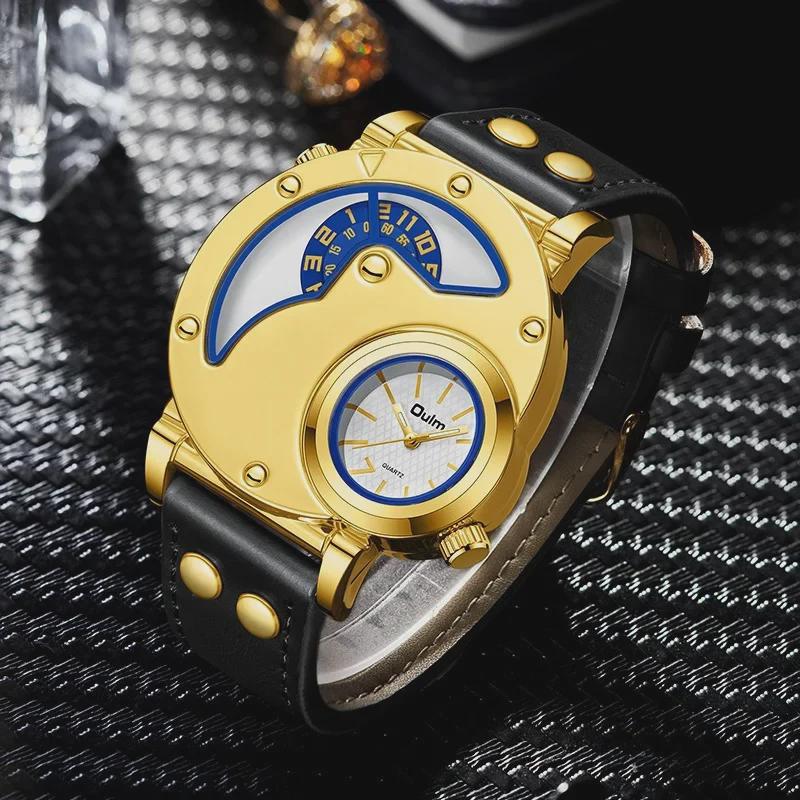 2024 Мужские спортивные часы с большим циферблатом и кожаным ремешком из золота и кварца