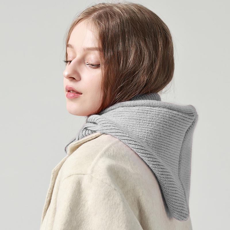 1 шт. однотонный вязаный капюшон с интегрированным шарфом-шапкой для улицы