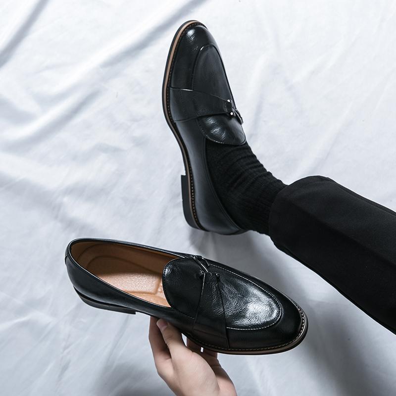 Fashion Black Loafers for Men Fashion Stone Pattern Men's Formal Monk Shoes Business Handmade Leather Men's Social Shoes Driving Shoes