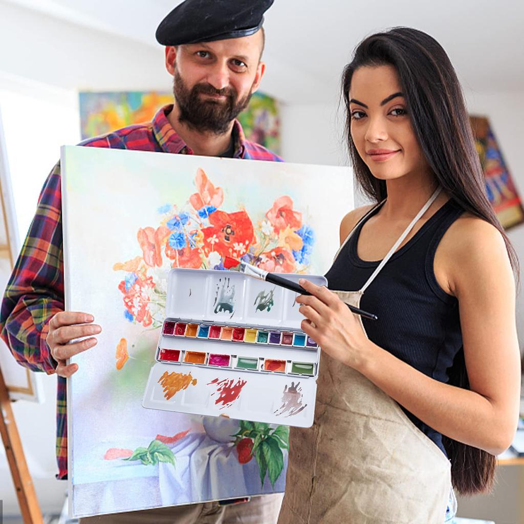 PH PandaHall Палитра для акварельной живописи Двусторонний футляр для акварели Футляр для красок Палитра пигментов Принадлежности для рисования Тарелка для рисования с крышкой Краски