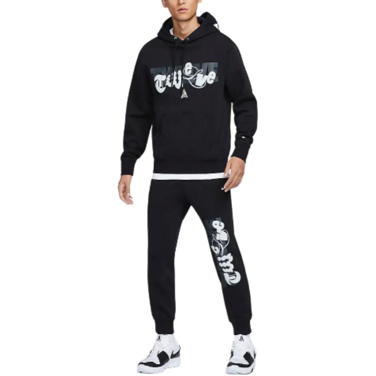 Nike Club Letter Print Fleece Lined Hooded Fashion Sweatshirt Men's Black FZ1039-010