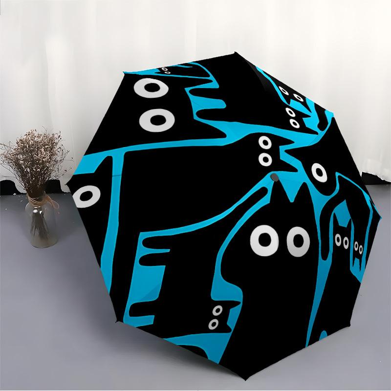1pc Cat Blue Automatic Open/Close Umbrella, Portable Folding Umbrella, Compact Travel Umbrella for014