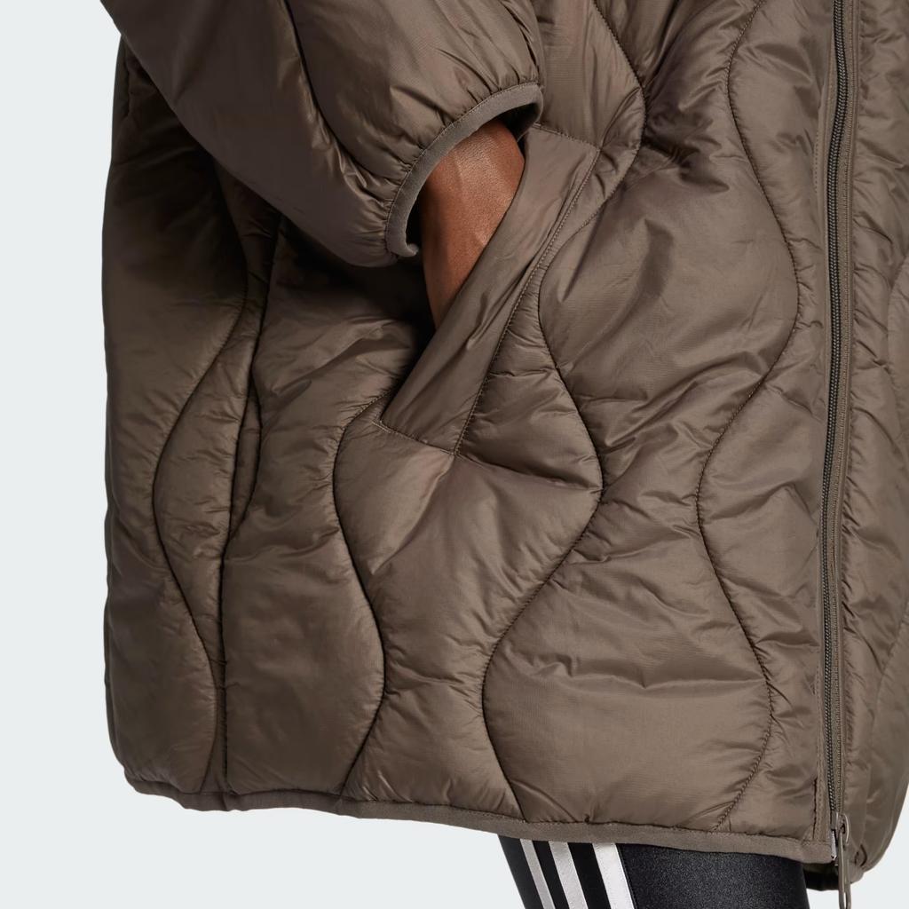 Adidas Originals Fashion Quilted Mid-Length Stand Collar Long Sleeve Jacket Women Jacket Shadow-Olive IW5863