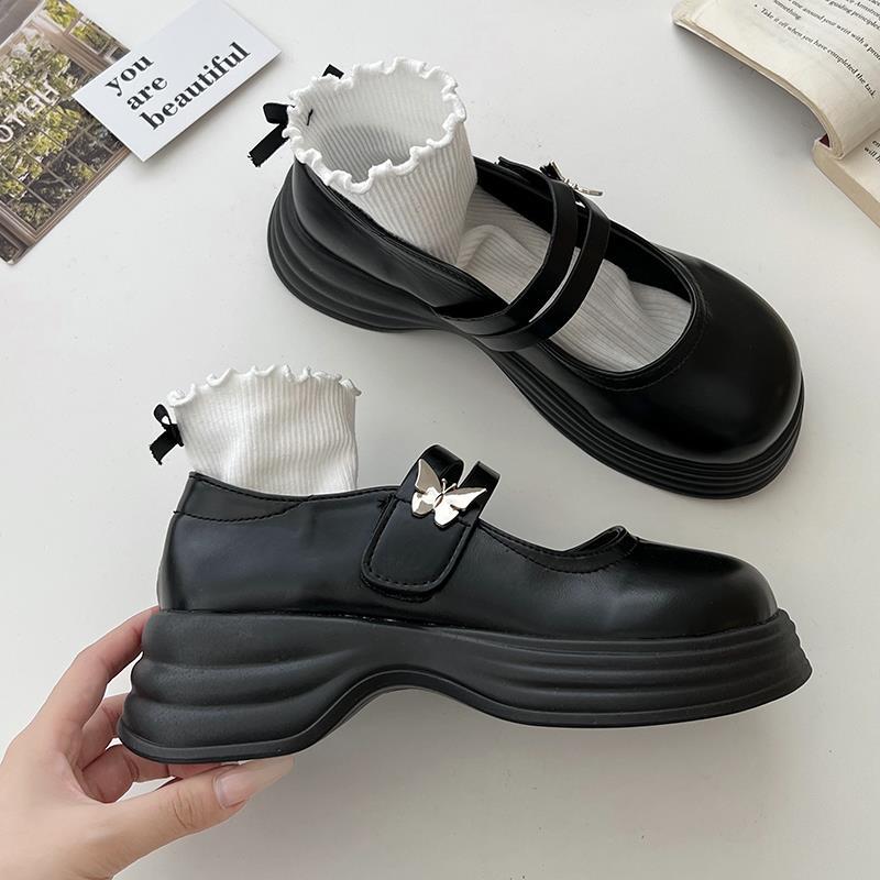 Милые и классные туфли-лодочки на круглой платформе с небольшим горлом, женские, новинка 2025 года, универсальные, с юбкой, на толстом каблуке, туфли Мэри Джейн