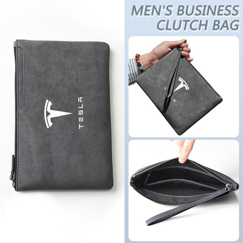 CSNK3 Suede Car Driving Documents Bags Credit Cards Storage Bag ID Cover For Tesla Model 3 Model S Model X Model Y Roadster SpaceX