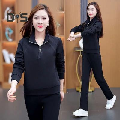 2 шт./комплект женский свитер брюки костюм на молнии воротник стойка длинные рукава спортивный свитер эластичный пояс брюки фитнес костюм осень весна спортивный костюм