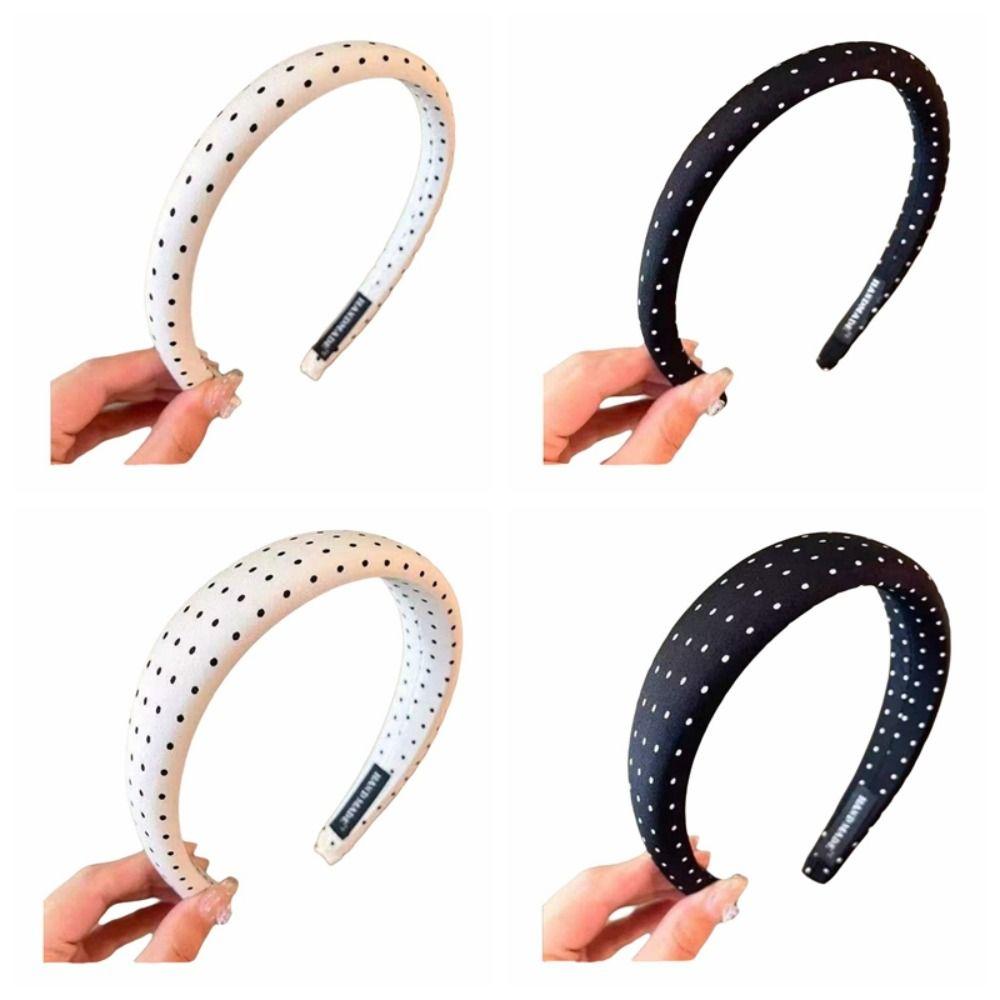 Black White Color Polka Dot Headband Non-Slip Temperament Hair Band Fashion Wide Headband Casual