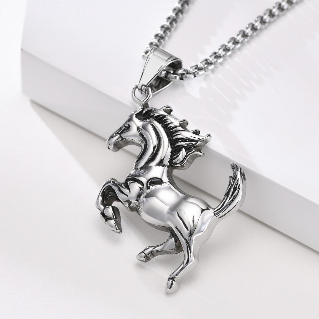 Titanium Steel Sweat Blood Horse Pendant Retro Men's and Women's Titanium Steel Thousand Mile Horse Necklace