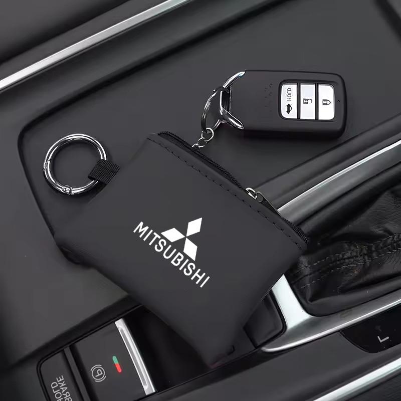 Car Leather Key Wallet Card Bag Emblem keychain Pouch For Mitsubishi Eclipse Lancer Space Delica Triton Ralliart Ex Star Jinxuan