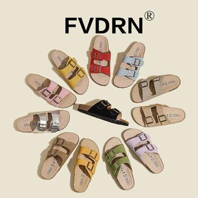 Носите мужские и женские замшевые тапочки из коровьей кожи с двойной пряжкой и одной педалью на плоской подошве