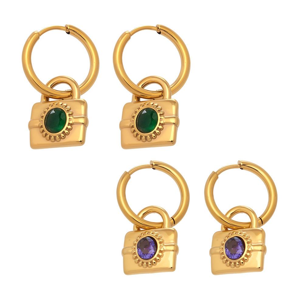 Zircon Inlaid Cross Lock Earrings - Stylish, Versatile Stainless Steel Pendant