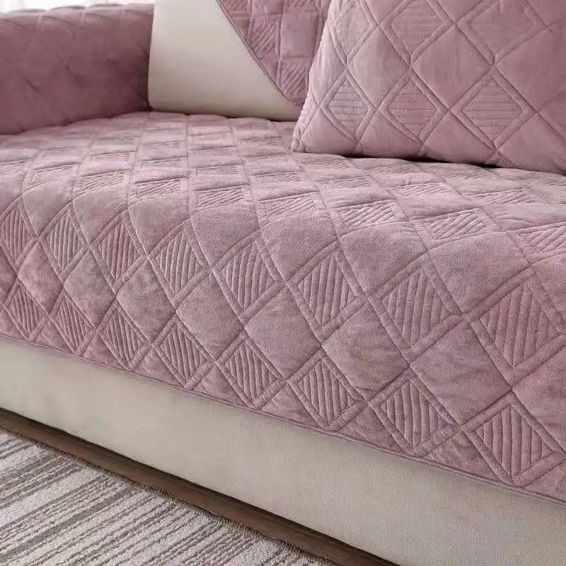 Короткое плюшевое полотенце для дивана серого цвета, европейское короткое утепленное стеганое покрытие для дивана, противоскользящее европейское покрытие для дивана для гостиной