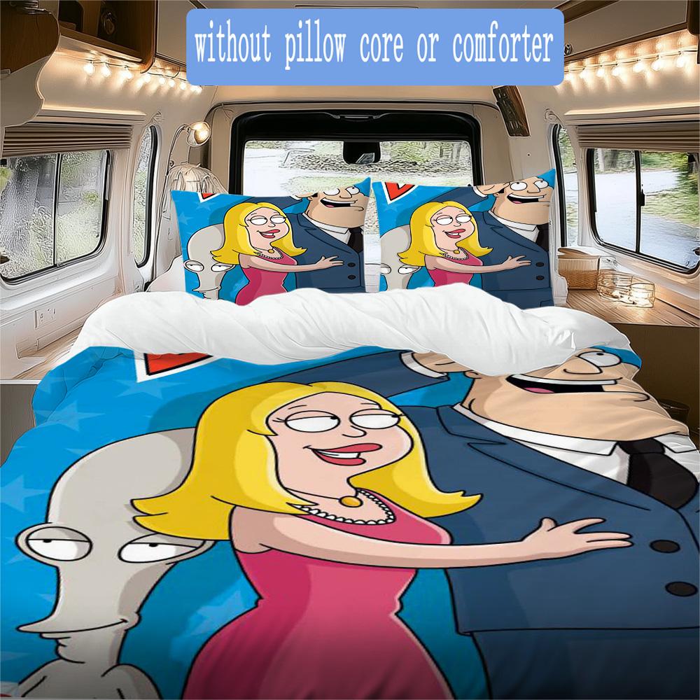 American Dad Print Pattern Bedding,Quilt Set Quilt Cover Pillowcase Home Birthday Gift (1*duvet cover+2*pillowcase,without core)XSJT0917068
