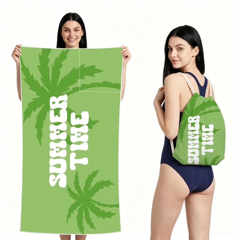 Dual-Sided Microfiber Beach Towel With Cocktail Print Quick-Dry Foldable Pool Spa Travel Outdoor Use Lightweight Absorbent Bath