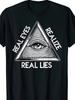 Мужская хлопковая футболка с графическим принтом "Real Eyes Realize Real Lies" - Черная Повседневная с круглым вырезом Унисекс