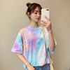 Женская милая футболка Tie Dye O шеи с коротким рукавом, базовая рубашка, свободный топ