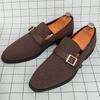 New Designer Male Pointed Suede Leather Shoes Men's Monk Strap Loafers Formal Wedding Dress Homecoming Sapatos Tenis Masculino