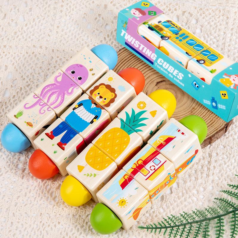 Solid Wood Rotating Building Blocks: Educational Puzzle for Early Learning