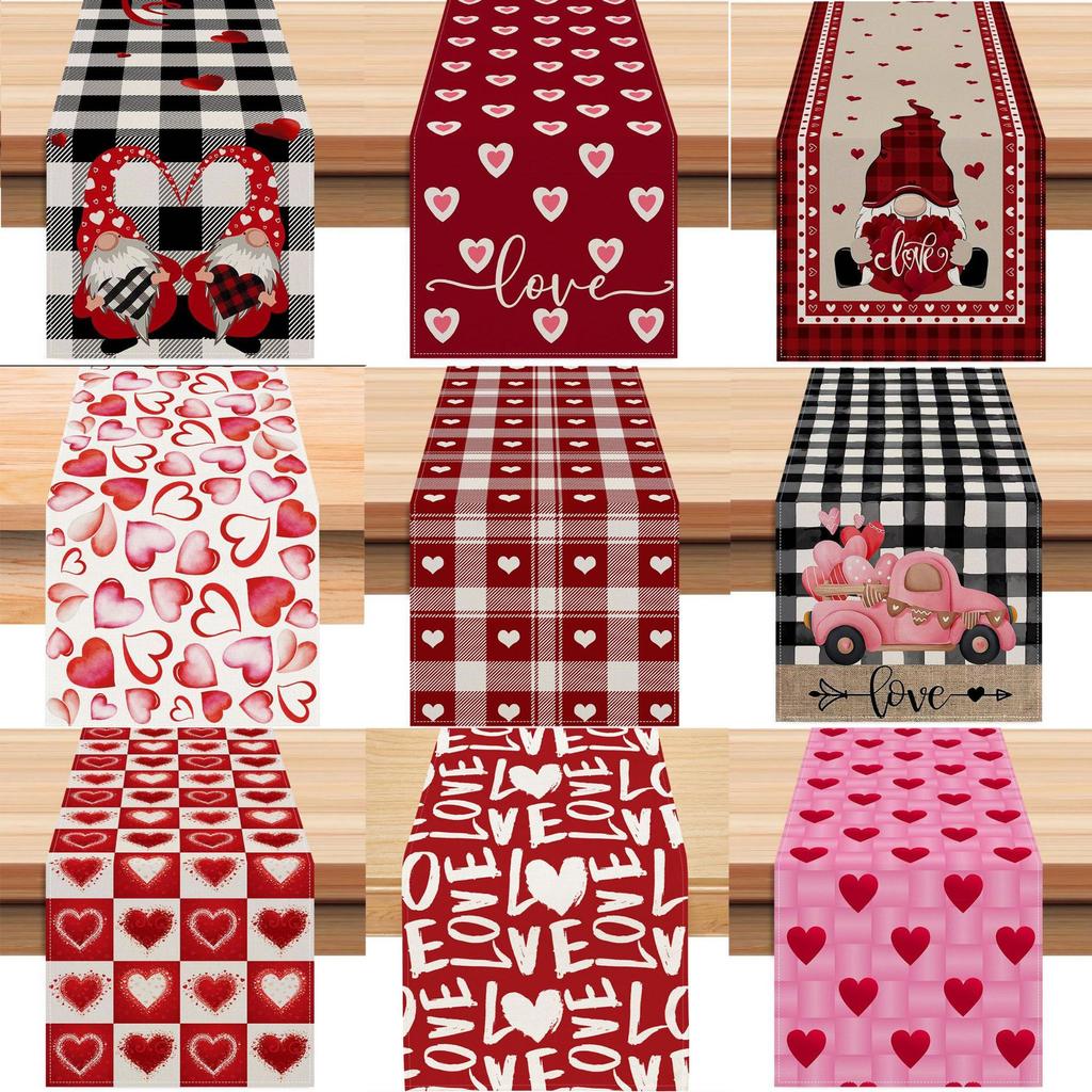 День Святого Валентина Настольный флаг Красный Любовь Клетка Дом Праздничное украшение Настольный флаг Скатерть