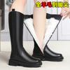Winter Boots Women's Leather Flat-bottomed High Boots Thickened Wool High Boots Thick-soled Large Cotton Long Boots Large Size Women's Cotton Boots