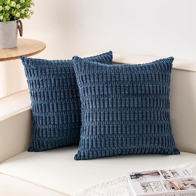Solid Color Plush Double-Sided Pillowcase Corduroy Cushion Cover Decorative Sofa Bed Head Lumbar Support Pillowcase Set Of Two