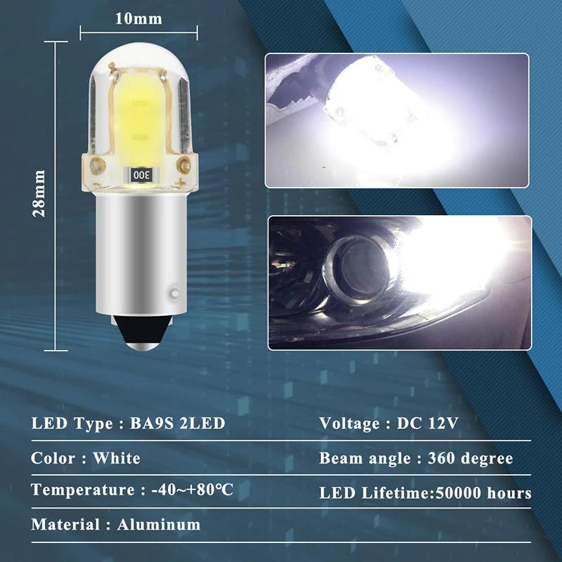 10 шт. BA9S T4W H6W W5W светодиодные лампы CANBUS COB 2LED для салона автомобиля, подсветка номерного знака, габаритная лампа для чтения, автоматическая лампа 12 В