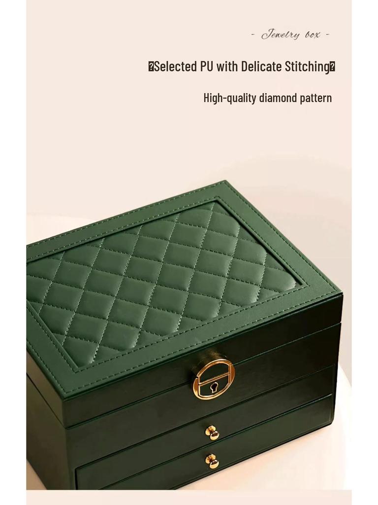 Luxurious Large-Capacity Jewelry Storage Box for Necklaces, Earrings, Bracelets, and Rings In Exquisite Gold Design.