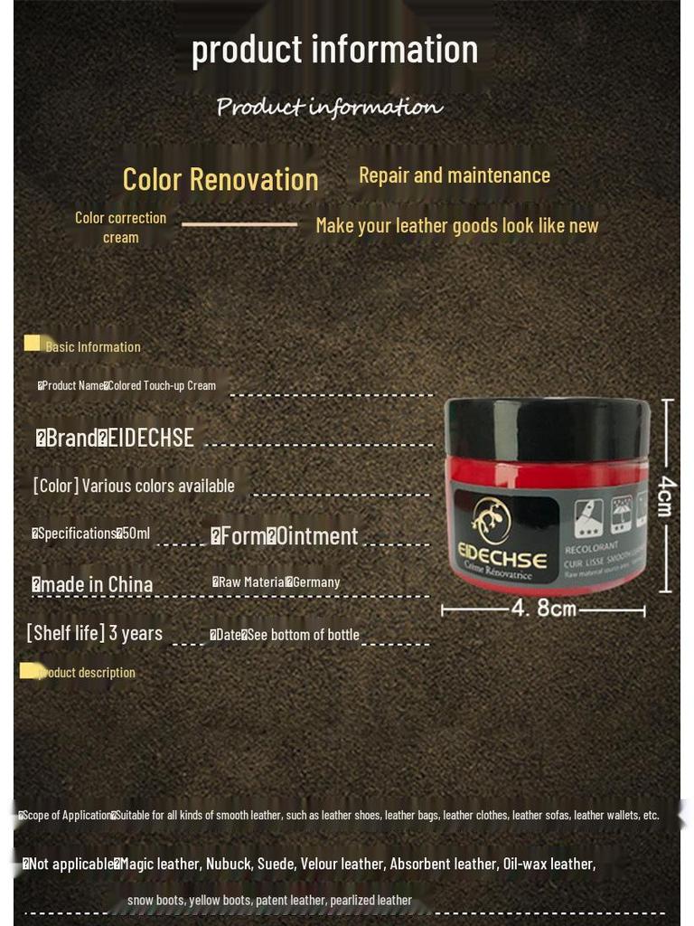 EIDECHSE Leather Color Restorer: Genuine Leather Dye for Sofas, Bags, Clothes, Jackets, and Shoes.
