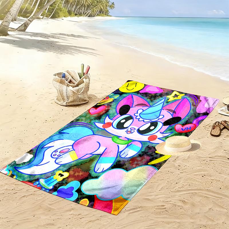 Rainbow Butterfly Unicorn Kitty Print Beach Towel, Large Soft Quick Dry Towel for Beach Camping Swimming
