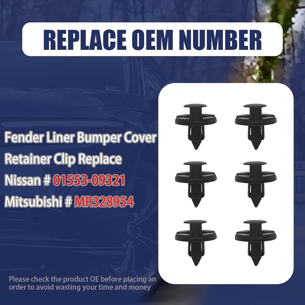 20PCS Fender Trim Panel Bumper Shield Retainer Fastener Rivet Push-Type Clips, Compatible with Nissan Infiniti Chrysler Dodge, Replaces 01553-09321