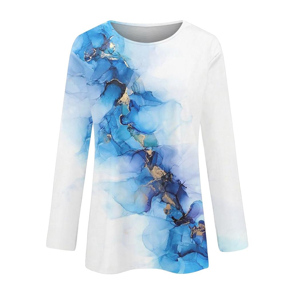 Женская свободная и удобная футболка с длинным рукавом и длинным рукавом с большим топом и принтом, повседневная