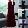 Women Fall Dress Solid Color Loose Long Sleeves Button Maxi Dress Keep Warm Velvet Plus Size Mom Spring Dress Women Clothes