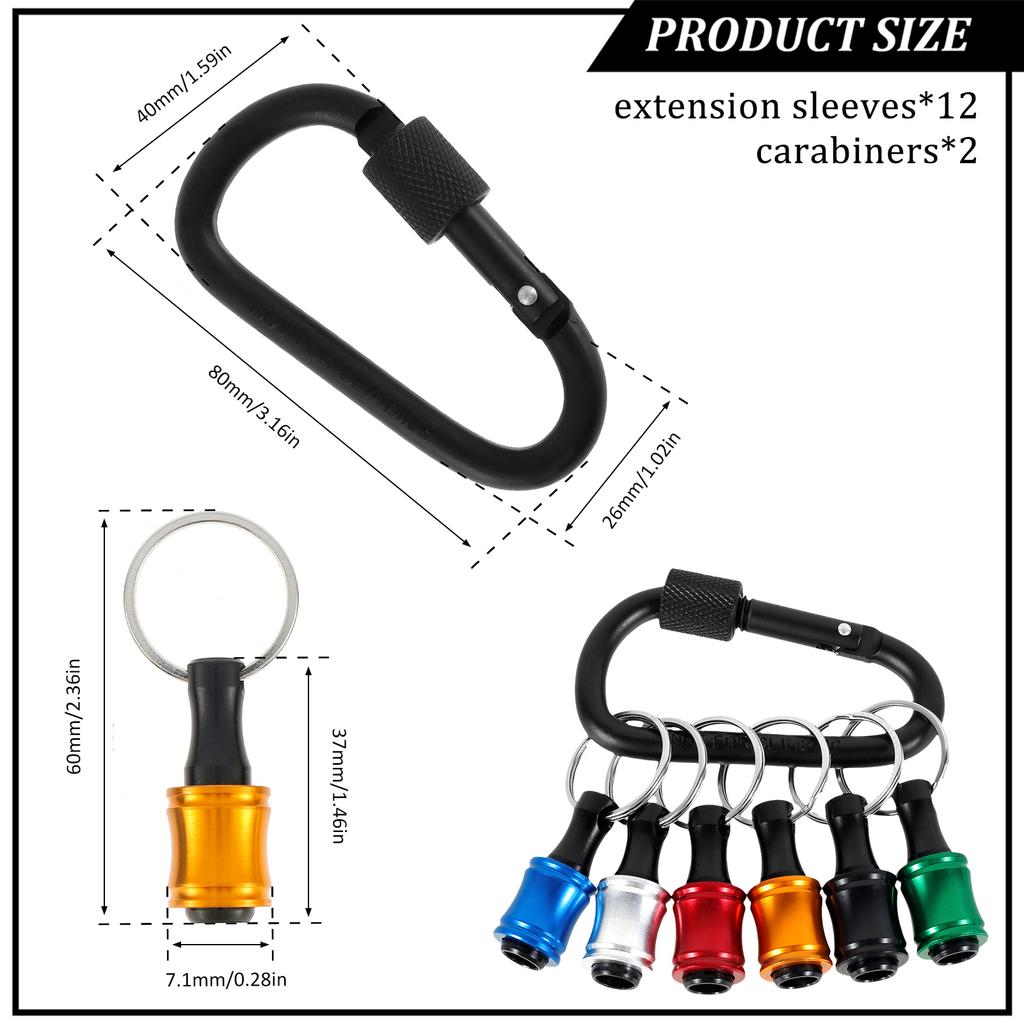12/36Pcs Hex Shank Screwdriver Bit Holder 1/4 Inch Hex Driver Aluminum Alloy Bit Holder Keychain with 2 Carabiner Extension Bar