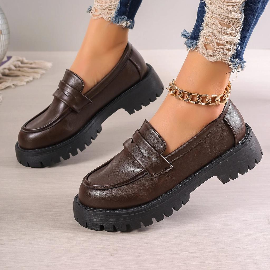 2024 Shoes Women PU Leather Loafers Women British Style Platform Shoes Office Ladies Light Casual Designer Shoe Zapatos De Mujer