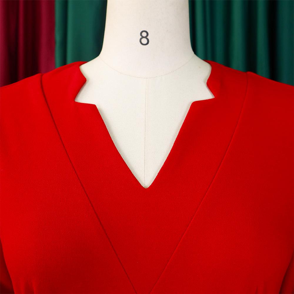 YYFS Women's Fashion Spring Fall Solid Color Print 3/4 Sleeves V-Neck High Waist Casual Dresses