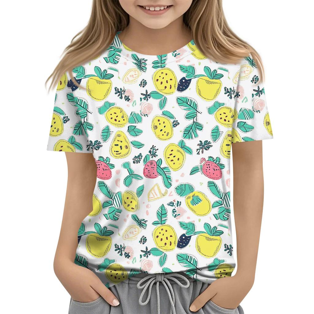 Children's Fashion Casual Short Sleeve Plant Printed Round Neck T-Shirt Top